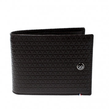 Pre Owned S.T Dupont Brown Leather D Line Fire Head 6CC Bifold Wallet