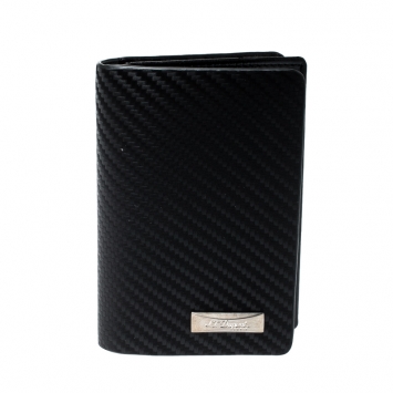Pre Owned S.T Dupont Black Carbon Leather Business Card Case