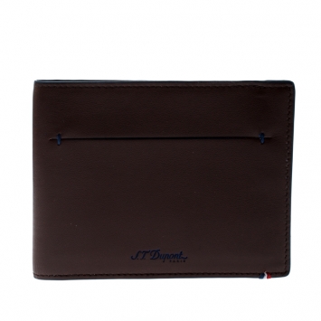 Pre Owned S.T. Dupont Brown Leather D Line 7CC Bifold Wallet