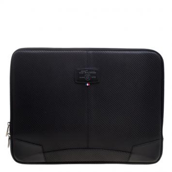 Pre Owned S.T. Dupont Black Leather Carbone Laptop Case Bag