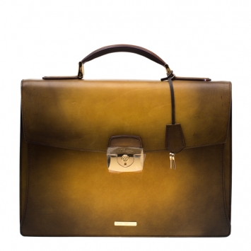 Pre Owned S.T. Dupont Yellow/Black Ombre Leather Atelier Line D One Gusset Briefcase