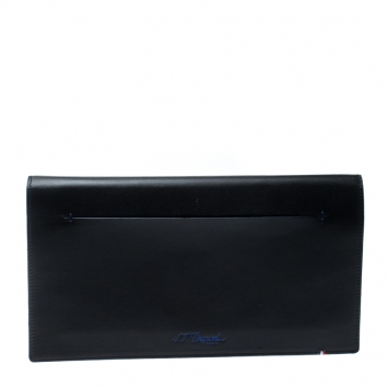 Pre Owned S.T. Dupont Black/Blue Leather Line D Slim Organizer