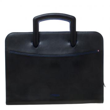 Pre Owned ST Dupont Black Leather Document Holder Line D Slim Briefcase