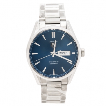 Pre Owned Tag Heuer Blue Stainless Steel Carrera Caliber 5 WAR201E.BA0723 Men's Wristwatch 41 mm