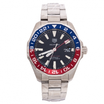 Pre Owned Tag Heuer Black Stainless Steel Aquaracer Caliber 7 GMT WAY201F.BA0927 Men's Wristwatch 44 mm
