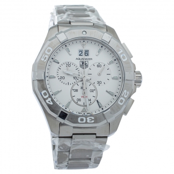 Pre Owned Tag Heuer White Stainless Steel Aquaracer CAY1111 Quartz Men's Wristwatch 43MM