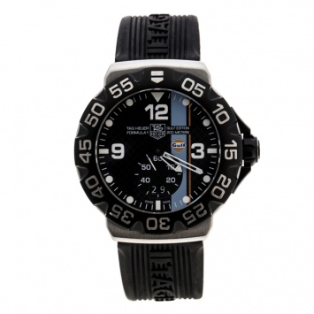 Pre Owned Tag Heuer Black Stainless Steel Formula 1 Grand Date Gulf Edition WAH1013 Men's Wristwatch 44 mm
