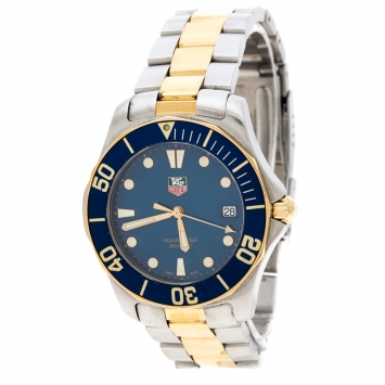 Pre Owned Tag Heuer Blue Two-tone Stainless Steel Aquaracer WAB1120 Men's Wristwatch 39 mm