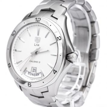 Pre Owned Tag Heuer Silver Stainless Steel Link Calibre 5 Day-Date Men's Wristwatch 42MM