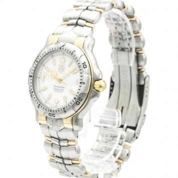 Pre Owned Tag Heuer White 18K Yellow Gold and Stainless Steel 6000 Series Chronometer WH5151 Men's Wristwatch 39MM