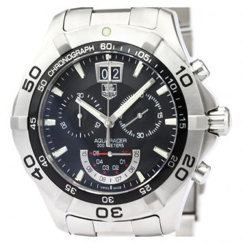 Pre Owned Tag Heuer Black Stainless Steel Aquaracer Chronograph Grand Date CAF101A Men's Wristwatch 44MM