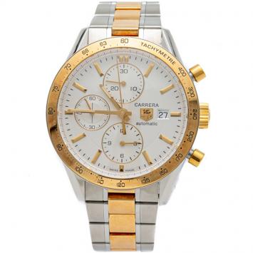 Pre Owned Tag Heuer White Carrera Steel & Yelllow Gold Plated Chronograph Automatic Men'S Watch 41MM  