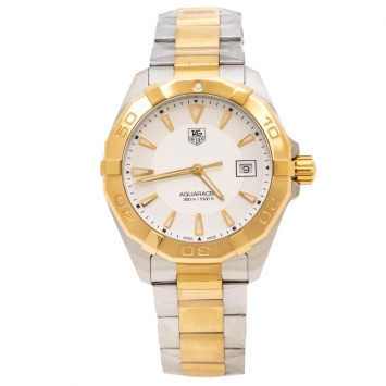 Pre Owned Tag Heuer Silver Opaline Two-Tone Stainless Steel Aquaracer WAY1120.BB0930 Men's Wristwatch 40.50 mm