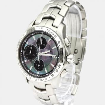 Pre Owned Tag Heuer MOP Stainless Steel Link Chronograph Moon Pearl Limited CJF211M Men's Wristwatch 42 MM