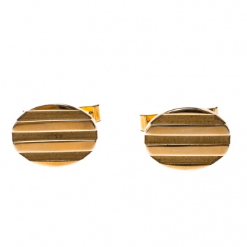 Pre Owned Tiffany & Co. Oval Stripe Textured 18k Yellow Gold Cufflinks