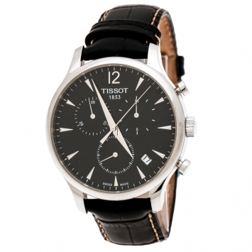 Pre Owned Tissot Black Stainless Steel Tradition T063617A Chronograph Men's Wristwatch 42 mm