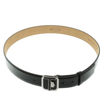 Pre Owned Tod's Black Glossy Leather Leoni Buckle Belt 105cm