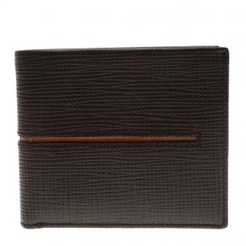 Pre Owned Tod's Brown Leather Stripe Orange Lined Bifold Wallet
