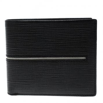 Pre Owned Tod's Black Leather Stripe Grey Lined Bifold Wallet
