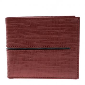 Pre Owned Tod's Red Leather Stripe Grey Lined Bifold Wallet