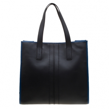 Pre Owned Tod's Black/Blue Leather Slim Script Tote