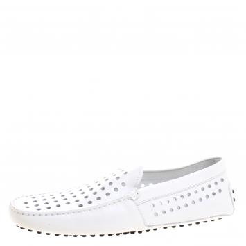 Pre Owned Tod's White Perforated Leather Loafers Size 43