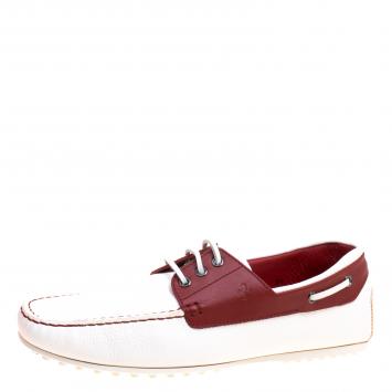 Pre Owned Tod's for Ferrari Two Tone Leather Boat Shoes Size 42.5