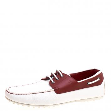 Pre Owned Tod's for Ferrari Two Tone Leather Boat Shoes Size 44.5