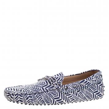 Pre Owned Tod's Blue and White Printed Leather Bow Loafers Size 46.5