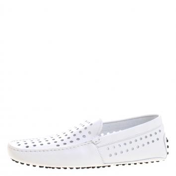 Pre Owned Tod's White Perforated Leather Loafers Size 42.5