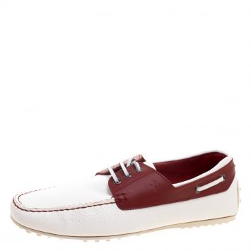 Pre Owned Tod's for Ferrari Two Tone Leather Boat Shoes Size 41.5