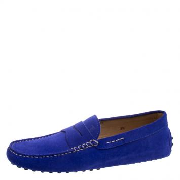 Pre Owned Tod's Cobalt  Blue Suede Penny Loafers Size 41.5