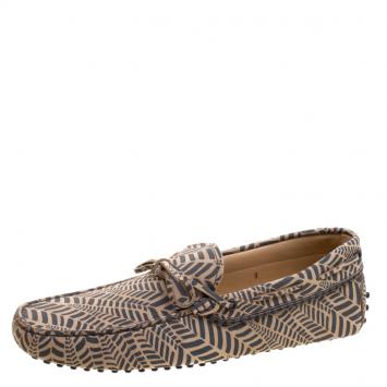 Pre Owned Tod's Beige and Grey Printed Leather Bow Loafers Size 43