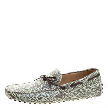 Pre Owned Tod's Green Abstract Print Leather Bow Loafers Size 44