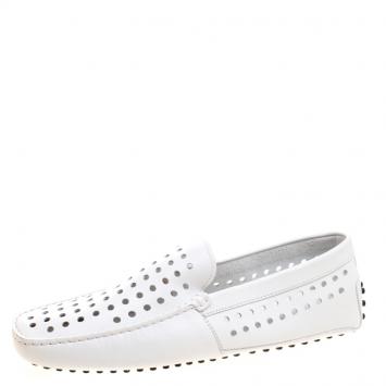 Pre Owned Tod's White Perforated Leather Loafers Size 42.5