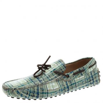 Pre Owned Tod's Abstract Print Leather Bow Loafers Size 44.5