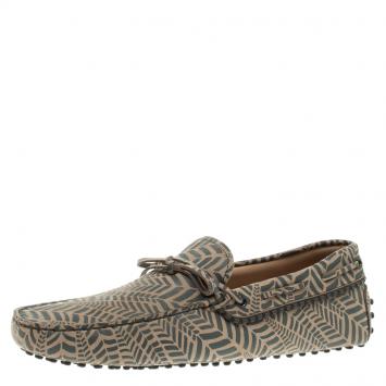Pre Owned Tod's Beige and Grey Printed Leather Bow Loafers Size 42.5
