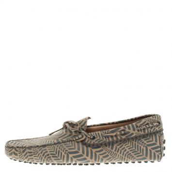 Pre Owned Tod's Beige and Grey Printed Leather Bow Loafers Size 42