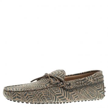 Pre Owned Tod's Beige and Grey Printed Leather Bow Loafers Size 43
