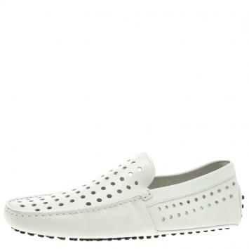 Pre Owned Tod's White Perforated Leather Loafers Size 44.5