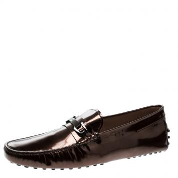 Pre Owned Tod's Metallic Bronze Leather Macro Clamp Loafers Size 42.5
