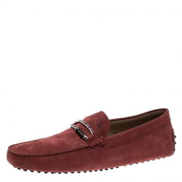 Pre Owned Tod's Red Suede Braided Bit Loafers Size 44.5