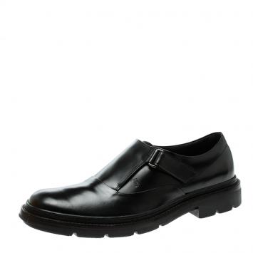 Pre Owned Tod's Black Leather Velcro Fastening Concealed Loafers Size 41.5