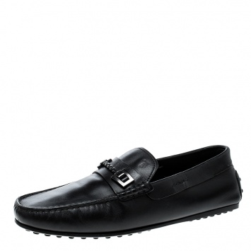 Pre Owned Tod's Black Leather Braid Bit Loafers Size 41
