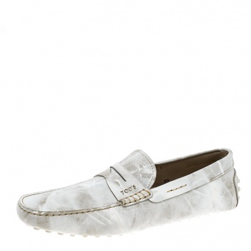 Pre Owned Tod's White Textured Leather Penny Loafers Size 42.5