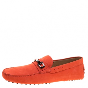 Pre Owned Tod's Orange Suede Macro Clamp Loafers Size 44