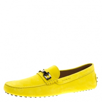 Pre Owned Tod's Yellow Suede Macro Clamp Loafers Size 44.5