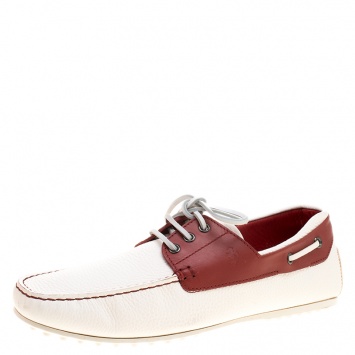 Pre Owned Tod's for Ferrari Two Tone Leather Boat Loafers Size 43
