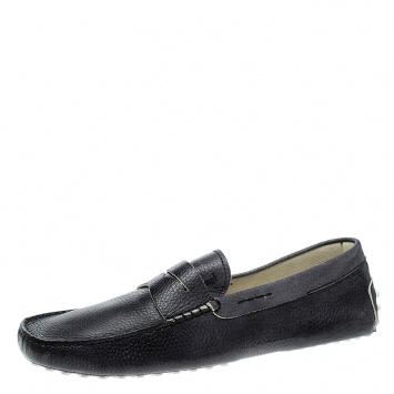Pre Owned Tod's Graphite Grey Leather City Gommino Penny Loafers Size 44