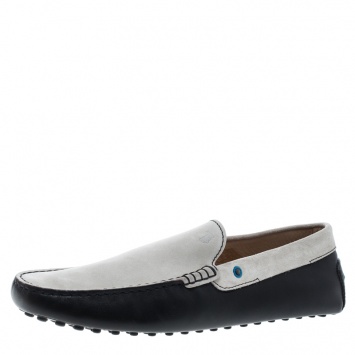 Pre Owned Tod's Two Tone Suede And Leather Eyelet Detail Loafers Size 42.5